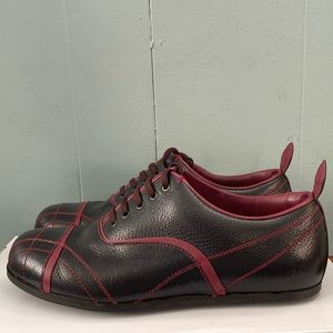 Prada Vintage Men’s Leather Bowler Formal Sneaker •Maroon Black Red•